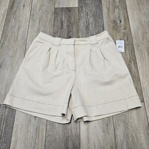 MNK High Waist Blouson Denim Shorts Tan Cream Women's 16 Plus Neutral Classic
